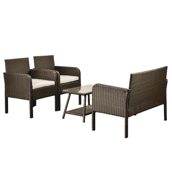 Unbranded 4-Piece Wicker Outdoor Sectional Set with Beige Cushions