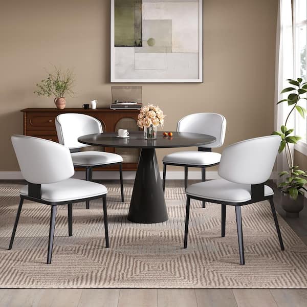 Serene Modern Upholstered PU Leather Dining Chairs, Metal, Black Plus White, Set of 4