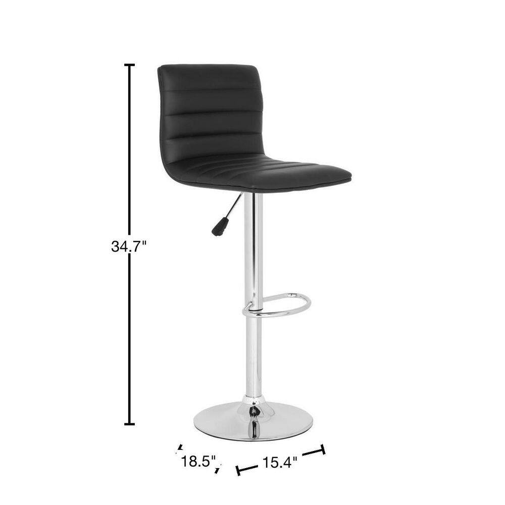 Transitional Black Leather Swivel Adjustable Bar Stool