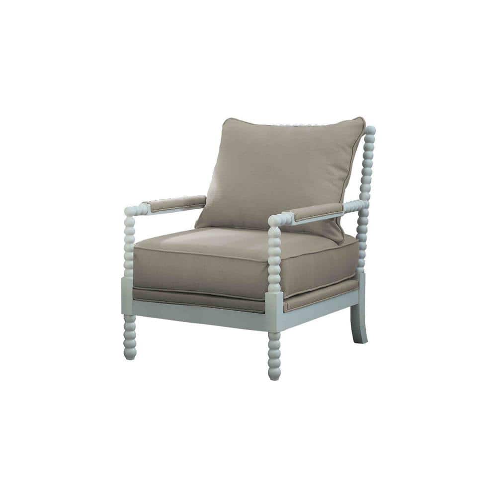 Beachside Beige Solid Wood & Fabric Upholstered Accent Chair