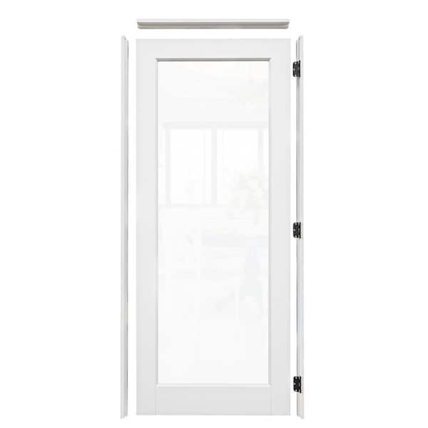 32 in. x 80 in. 1-Lite Clear Glass Left-Hand White Solid Core Wood Single Prehung Interior Door+ Quick Assemble Jamb