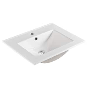 24 in . Undermount Rectangular Bathroom Sink with Overflow Drain in White Ceramic