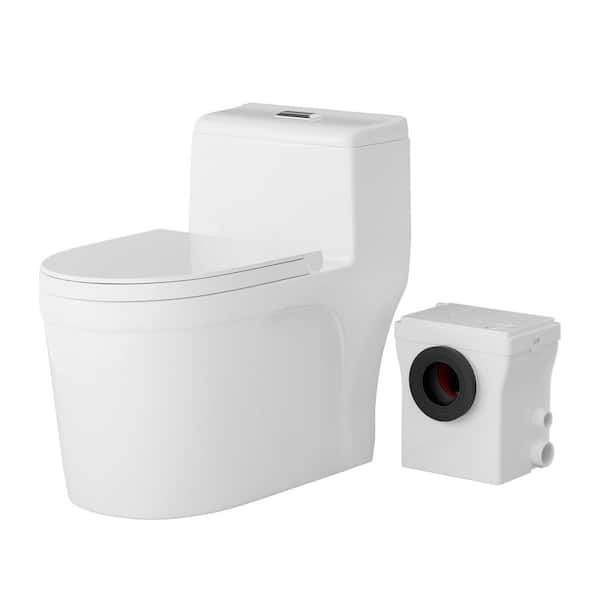 16.3 in. 1-Piece 1.0/1.6 GPF Dual Flush Elongated Toilet w/8-HP Macerating Pump in White Upflush w/ 3-Inlets
