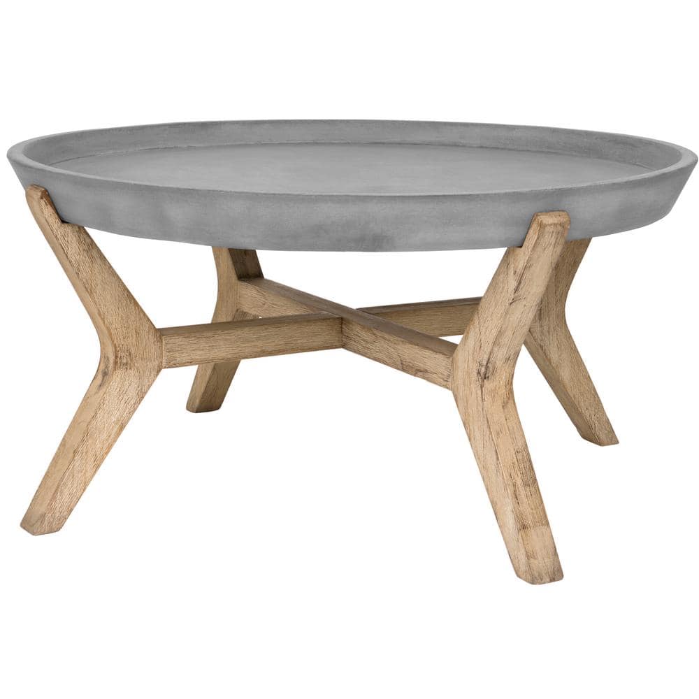 Transitional Round 33'' Dark Grey and Brown Concrete Coffee Table