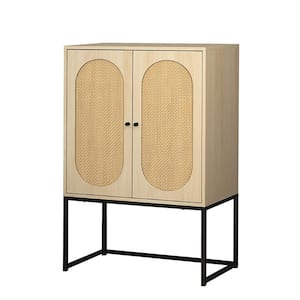 Natural Rattan Decor MDF File Cabinet with Adjustable Shelf and Metal Frame Home Office 2-Door Large Storage Cabinet