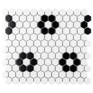 Metro Hex Matte White w/ Flower 10-1/4 in. x 11-7/8 in. Porcelain Mosaic Tile (8.6 sq. ft./Case)