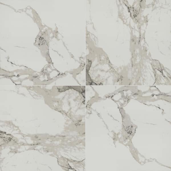 Crystal Bianco 4 in. x 4 in. Polished Porcelain Marble Look Floor and Wall Tile Sample