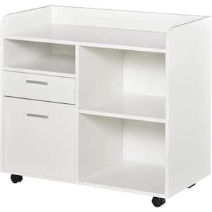 White Mobile Filing Cabinet Printer Stand with 2-Drawers, 3-Open Storage Shelves for Home Office Organization