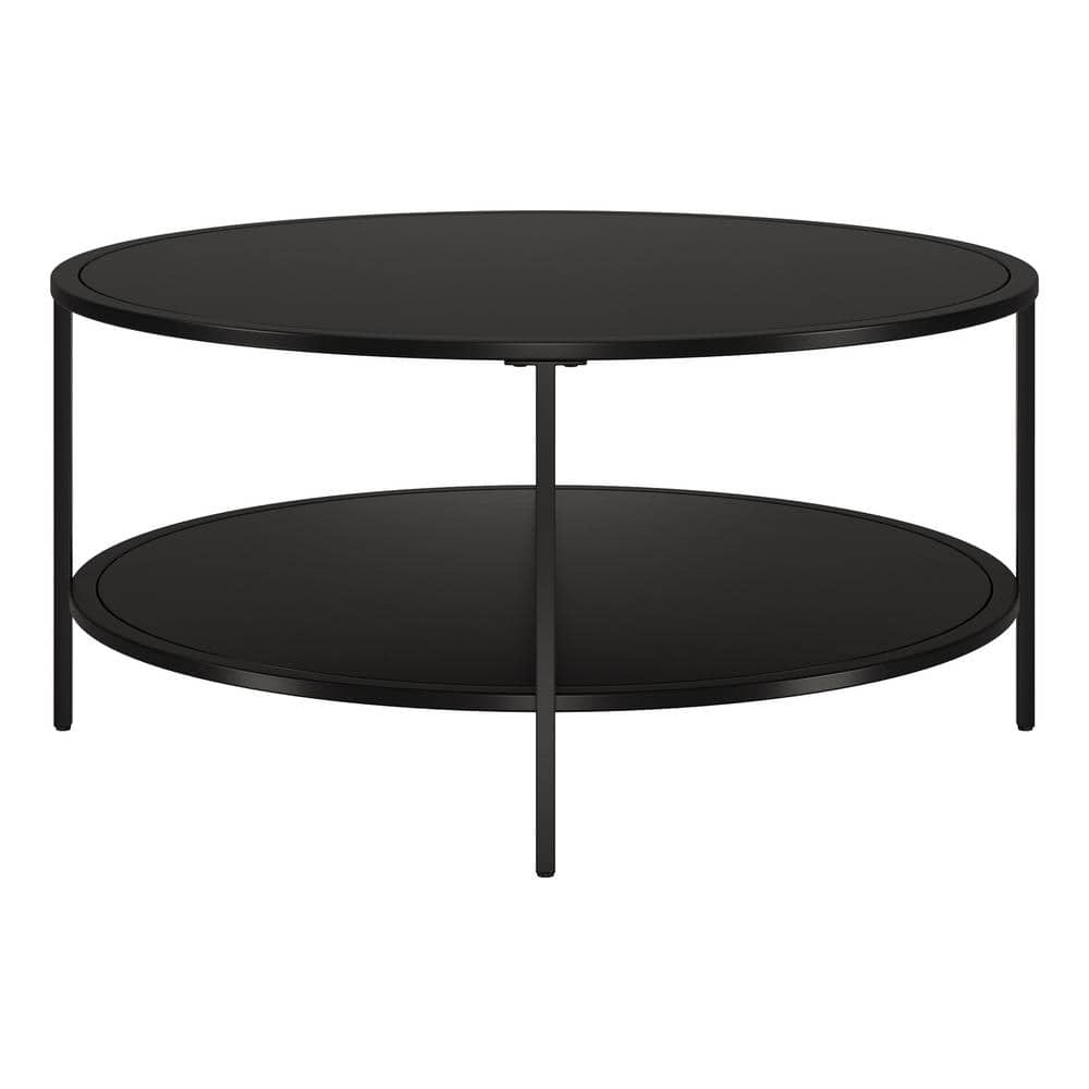 Blackened Bronze Round Metal Coffee Table with Shelf