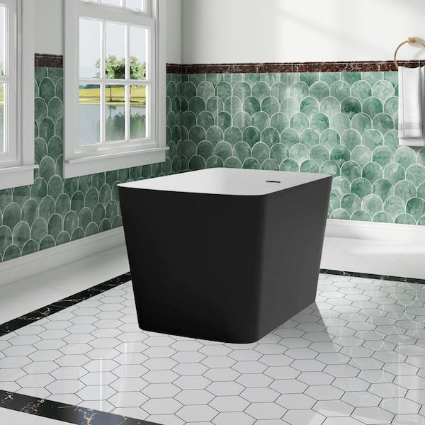 47 in. x 27 in. Acrylic Freestanding Flat Bottom Soaking Bathtub with Pop-Up Drain in Black