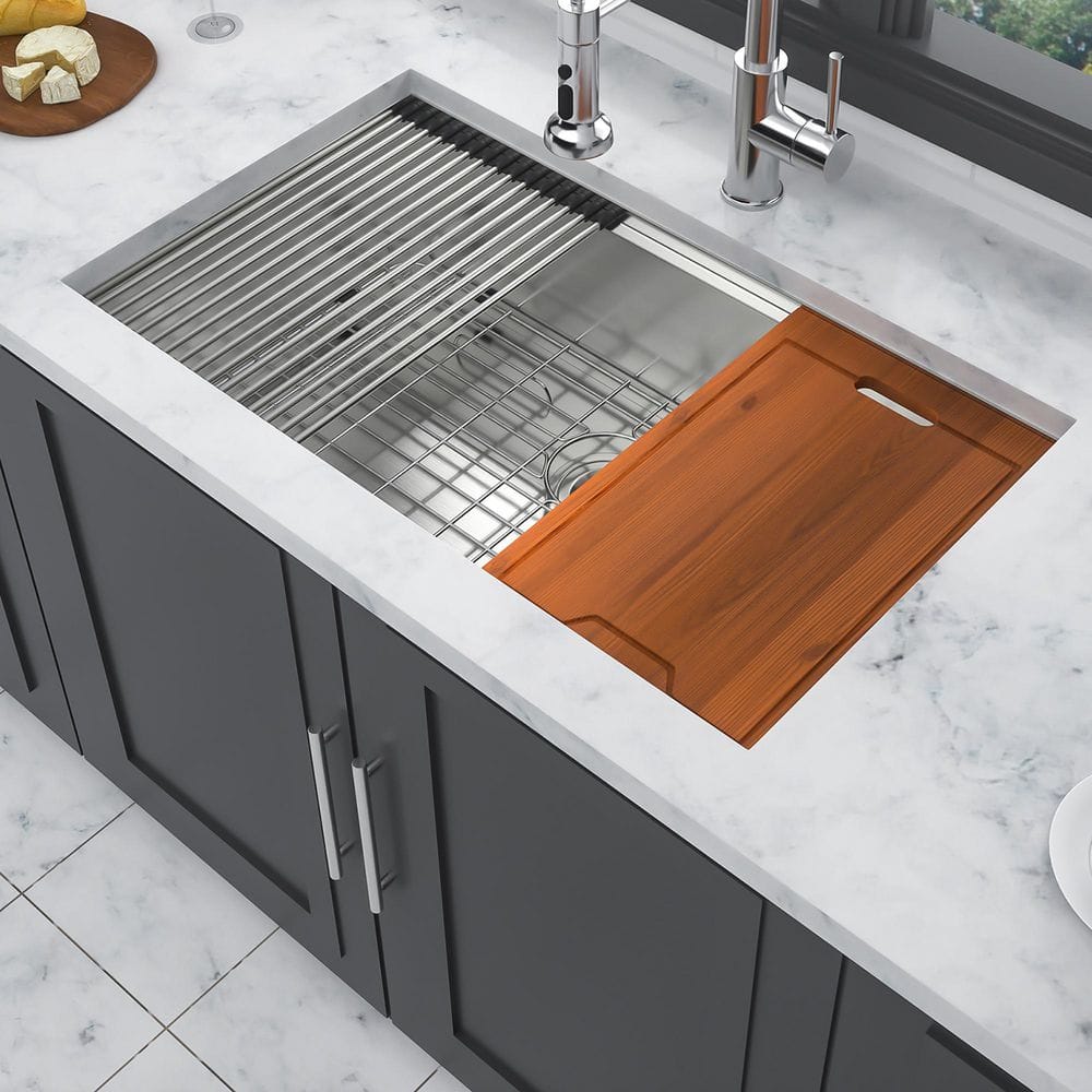30 in. Undermount Single Bowl 16-Gauge Brushed Nickel Stainless Steel Kitchen Sink with Workstation price history on PriceWatchPro