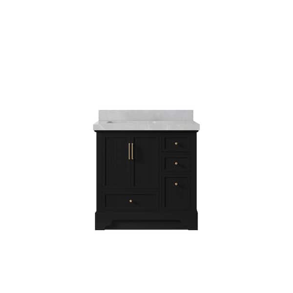 Willow Collections Alys 36 in. W x 22 in. D x 36 in. H Left Offset Sink Bath Vanity in Black with 2 in. Pearl Gray Qt. Top