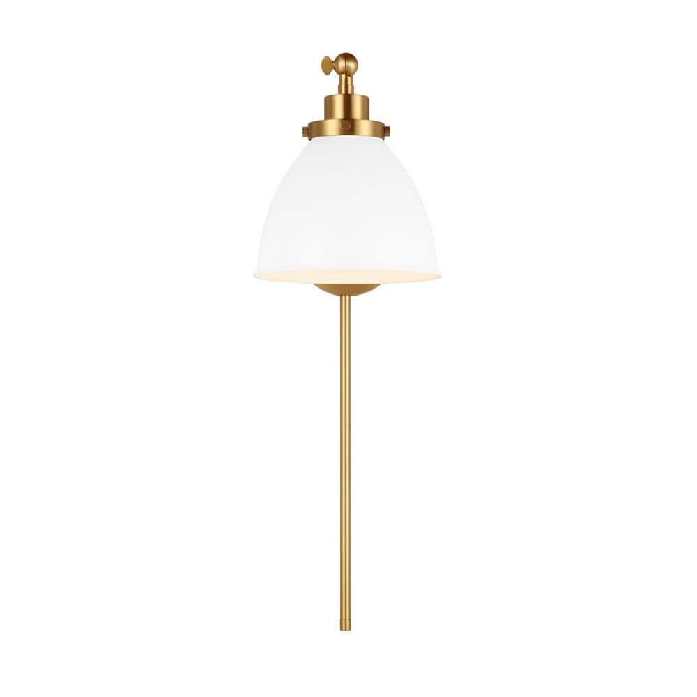 Matte White and Burnished Brass Dome Sconce