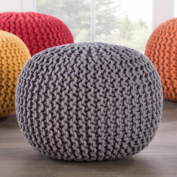 Olsen Textured Gray Round Pouf