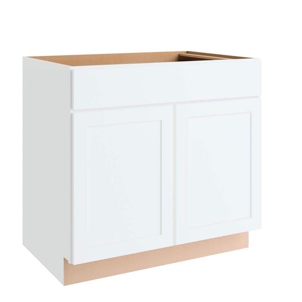 Hampton Bay Shaker 36 in. W x 24 in. D x 34.5 in. H Assembled Drawer Base Kitchen  Cabinet in Satin White with Full Extension Glides KDB36-SSW - The Home Depot