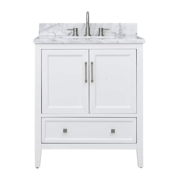 Avanity Everette 31 in. Single Sink White Bath Vanity with Carrara White Marble Top