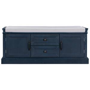 Navy Blue Bench with 2-Cabinets and 2-Drawers (17.5 in. H x 42.5 in. W x 15.9 in. D)