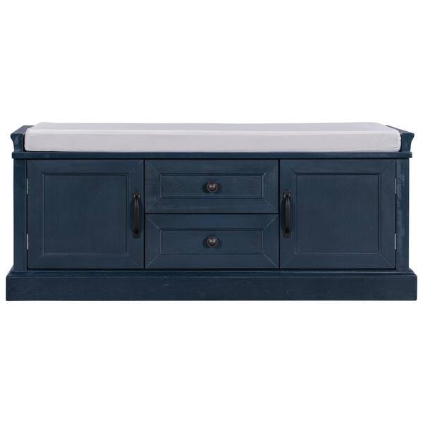 STICKON Navy Blue Bench with 2-Cabinets and 2-Drawers (17.5 in. H x 42.5 in. W x 15.9 in. D)