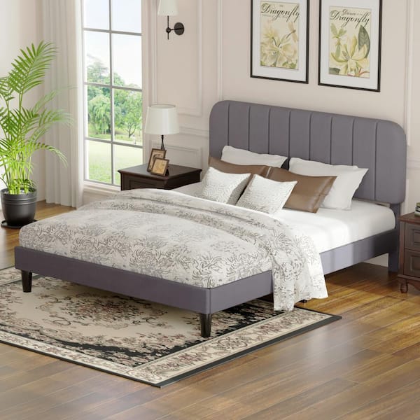 Queen Upholstered Platform Bed with 1 Storage Drawer, Queen Bed Frames with  Adjustable Headboard, Strong Wood Slats and Metal Center Legs Support, for