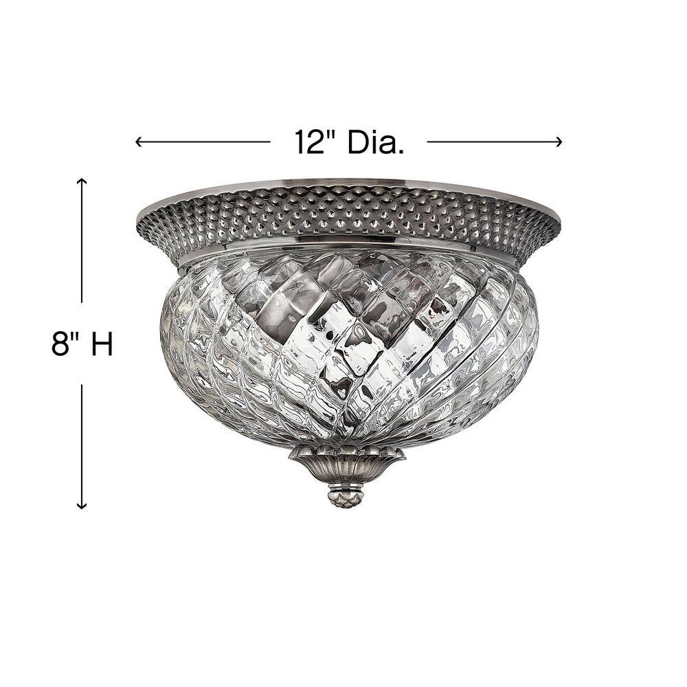 Polished Antique Nickel 2-Light Flush Mount with Clear Glass