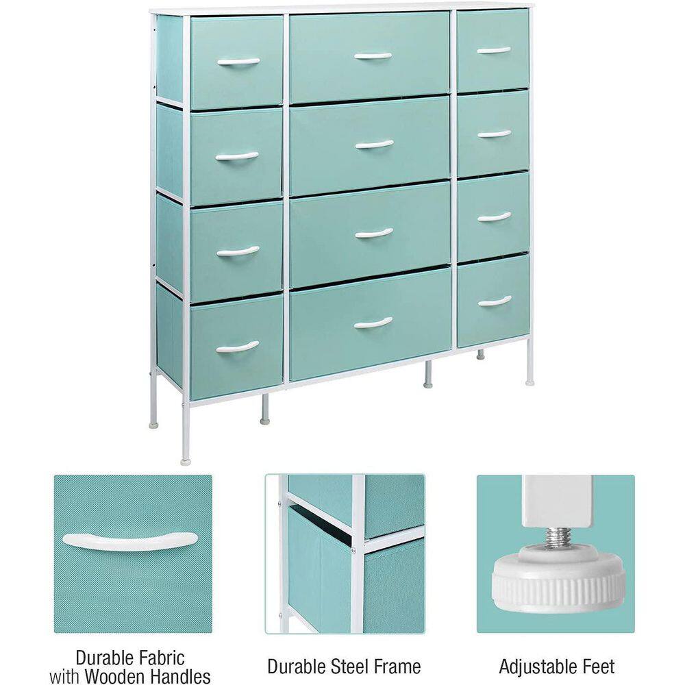 Aqua 12-Drawer Fabric Dresser with Steel Frame