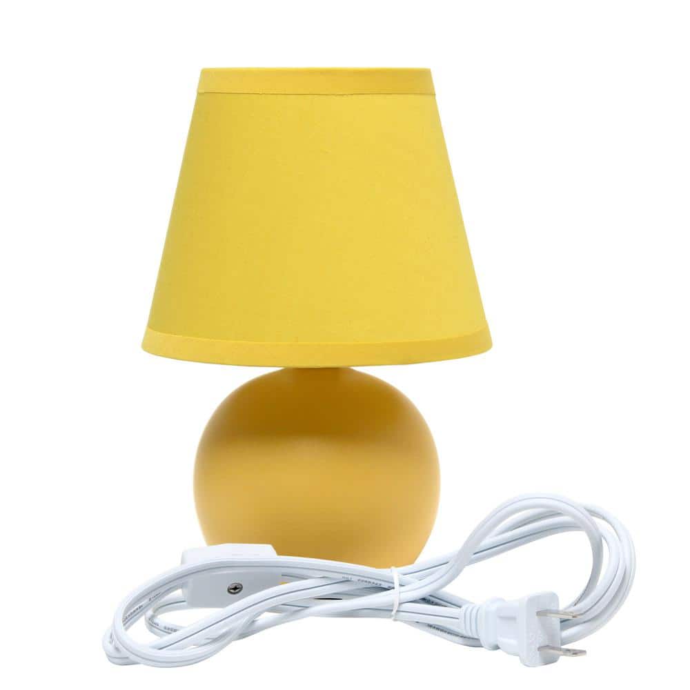 Petite Yellow Ceramic Orb Base Table Lamp Set with Tapered Drum Shade