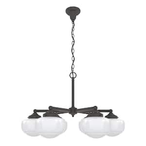 Saddle Creek 6-Light Noble Bronze Schoolhouse Chandelier with Cased White Glass Shades