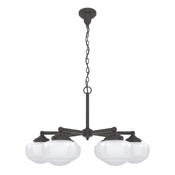 Saddle Creek 6-Light Noble Bronze Schoolhouse Chandelier with Cased White Glass Shades