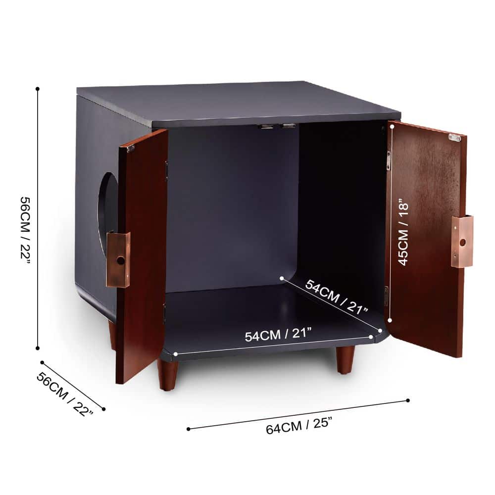 Mocha Walnut Mid-Century Modern Cat Litter Box Enclosure