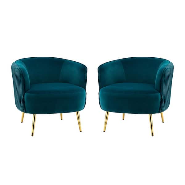 JAYDEN CREATION Sarpedon Teal Barrel Chair with Metal Legs (Set of 2)