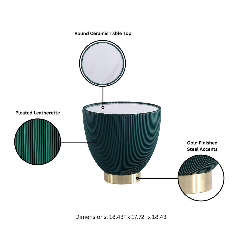Green Ridged Metal and Stone Accent Table Set