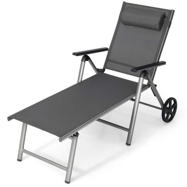Kadehome Foldable Aluminum Outdoor Chaise Lounge with Wheels, Adjustable Backrest, Lounge Chair for Beach Poolside Sunbathing