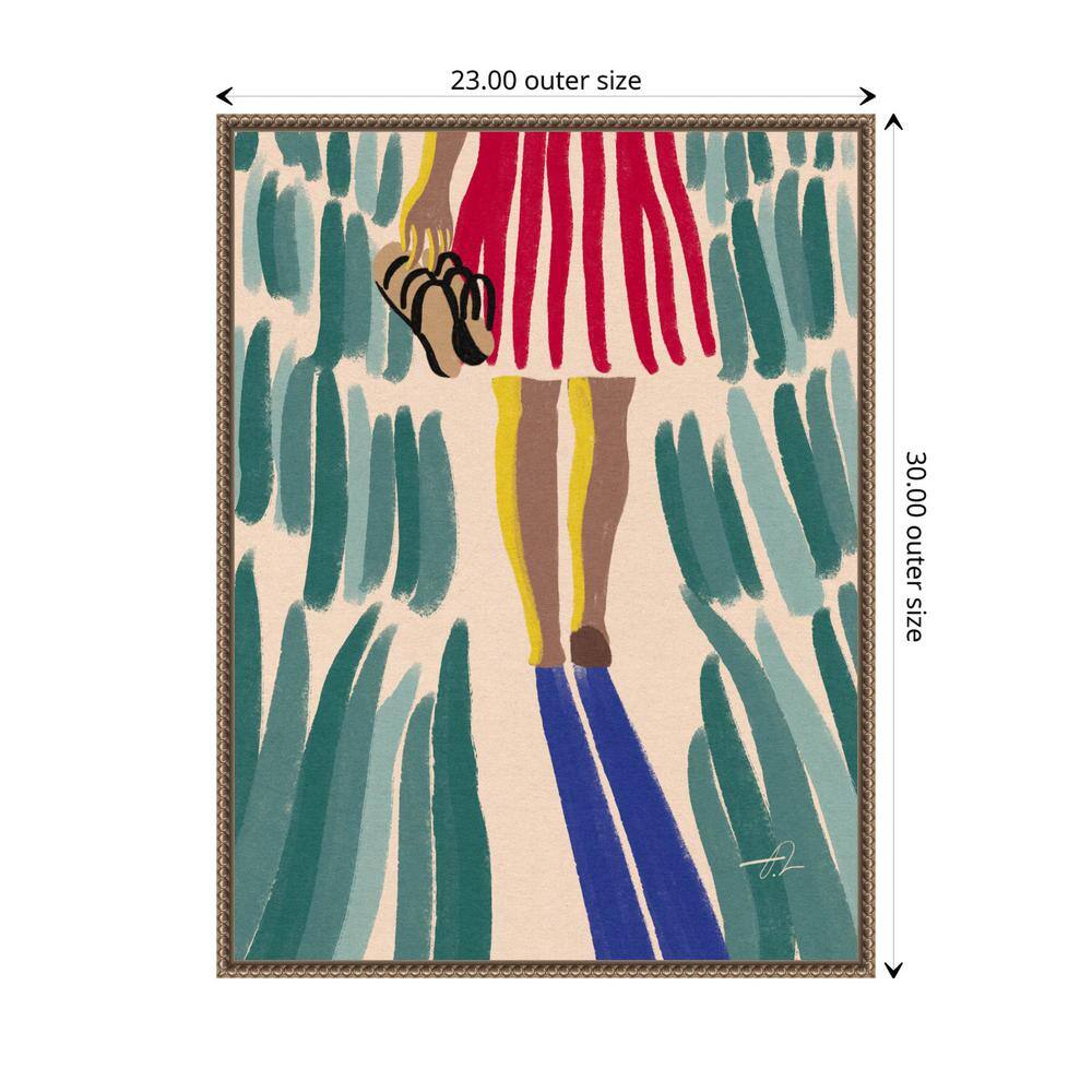 Walking Barefoot in Summer Grass Abstract Canvas Print with Bronze Frame