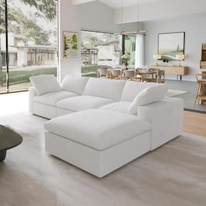 120.45. Square Arm Linen 4-Piece L Shaped Free Combination Modular Sectional Sofa with Ottomans in White