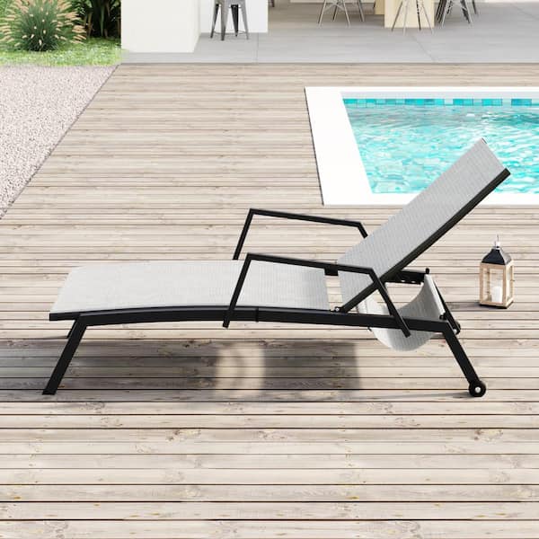 CORVUS Sorrento Black 1-piece Sling Chaise Outdoor Fabric Lounge Arms The Adjustable Depot Home with - CL059-GSBK