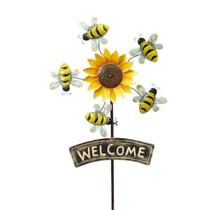 63 in. H Metal Sunflower Yard Stake with Wind Spinner Bees