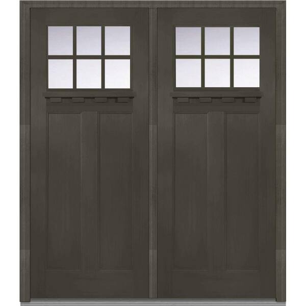MMI Door 72 in. x 80 in. Shaker Right-Hand Inswing 6-Lite Clear Low-E Stained Fiberglass Fir Prehung Front Door with Shelf