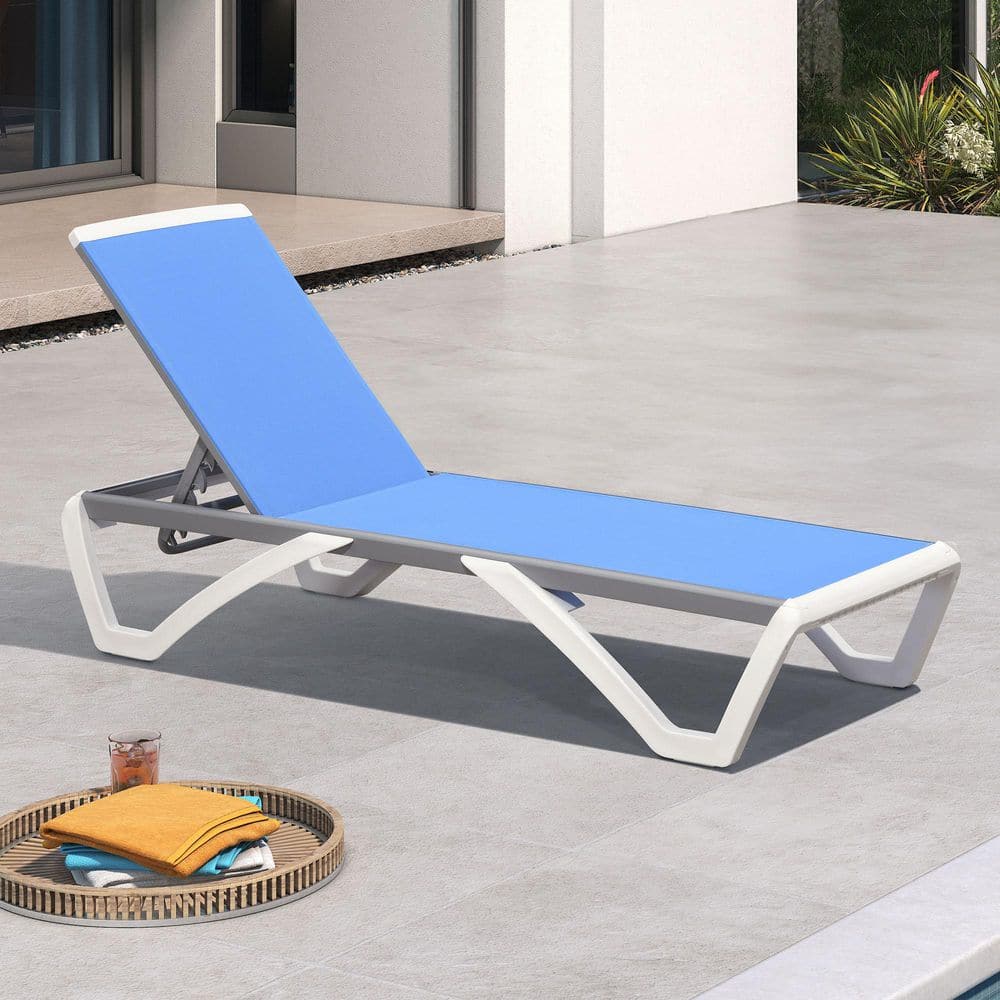 Patio Chair Set Plastic Outdoor Chaise Lounge Chairs with Table for Outside Beach in-Pool Lawn Poolside, Royal Blue price history on PriceWatchPro