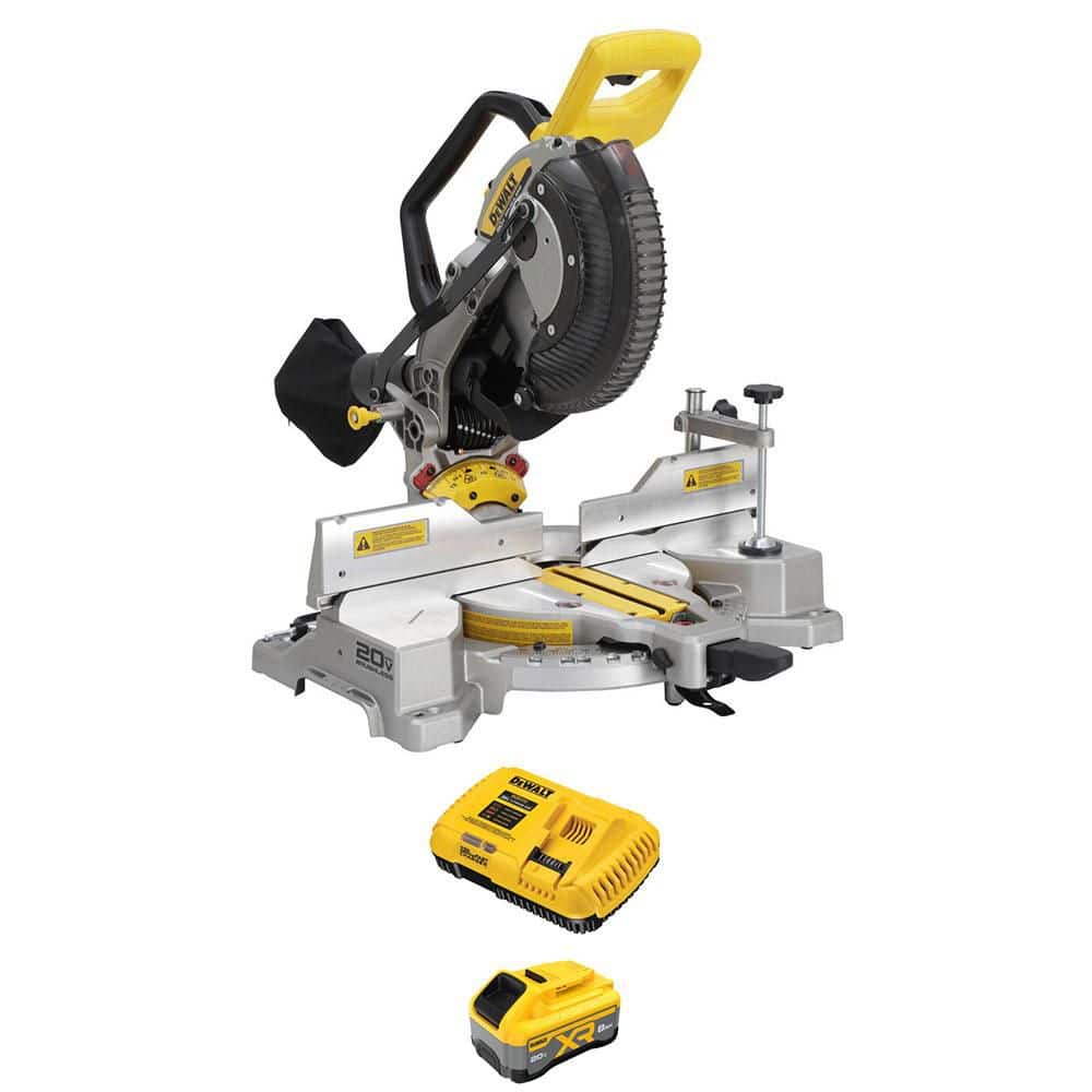 DEWALT 20-Volt MAX XR Lithium-Ion Cordless 10 in. Dual Bevel Fixed Miter Saw with 20-Volt MAX XR 8.0Ah Battery and Charger