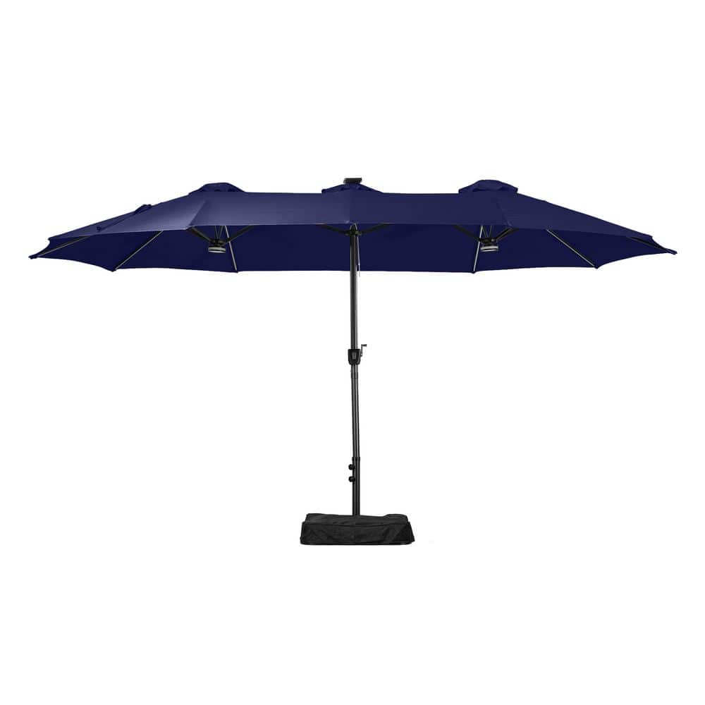 15 ft. Solar Powered Double Head Patio Umbrella in Navy Blue with RGB LED Lights, Umbrella Cover and Base price history on PriceWatchPro