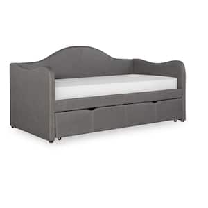 Charlotte Grey Upholstered Day Bed with Trundle Bed Frame