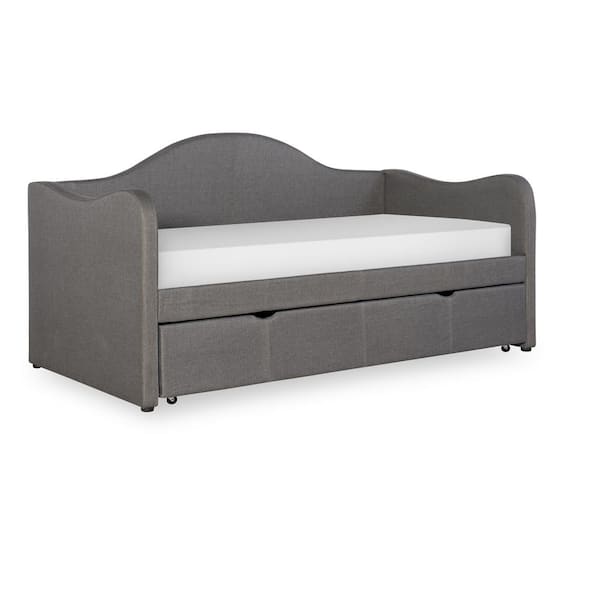 Powell Company Charlotte Grey Upholstered Day Bed with Trundle Bed Frame