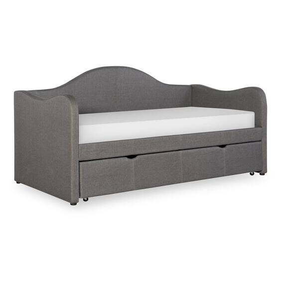 Powell Company Charlotte Grey Upholstered Day Bed with Trundle Bed ...