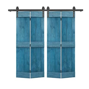 48 in. x 84 in. Mid-Bar Series Ocean Blue Stained DIY Wood Double Bi-Fold Barn Doors with Sliding Hardware Kit