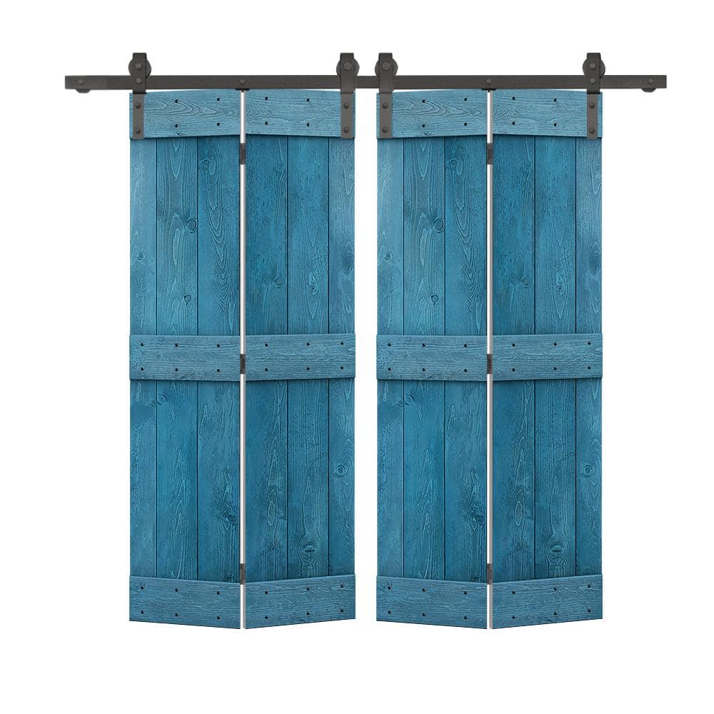44 in. x 80 in. Mid-Bar Series Solid Core Ocean Blue Stained DIY Wood Double Bi-Fold Doors with Sliding Hardware Kit price history on PriceWatchPro