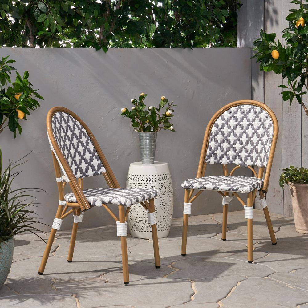 Jordy Black and White Bamboo Print Outdoor Bistro Chair Set