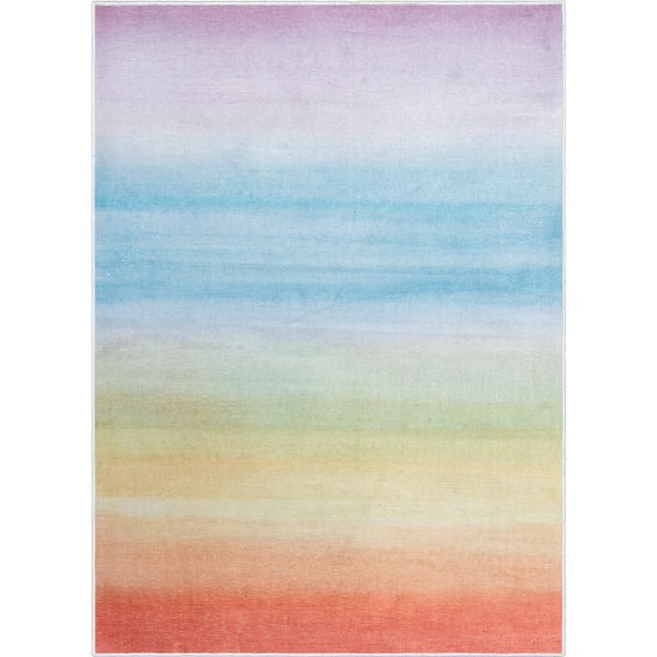 Well Woven Sunrise Modern Kids Multi Color 6 ft. x 9 ft. Machine Washable Flat-Weave Area Rug