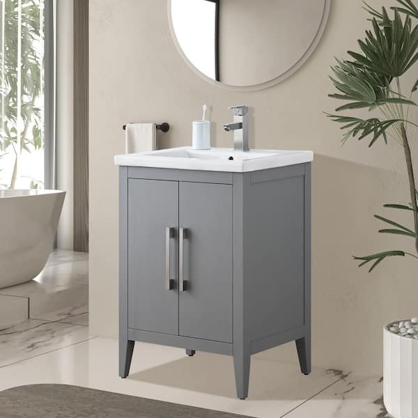 24 in. W x 18.5 in D x 34 in. H Single Sink Bathroom Vanity Cabinet in Cashmere Gray with Ceramic Top