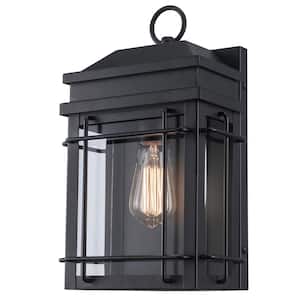 Bel Air 14 in. 1-Light Black Outdoor Pocket Wall Light Fixture with Clear Glass