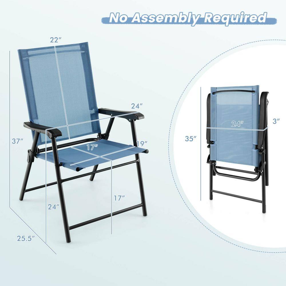 Blue Metal Frame Folding Outdoor Dining Chairs, Set of 2